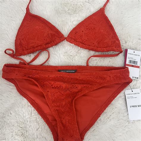 Vince Camuto Bikini Set Red And Orange Lace Top Depop