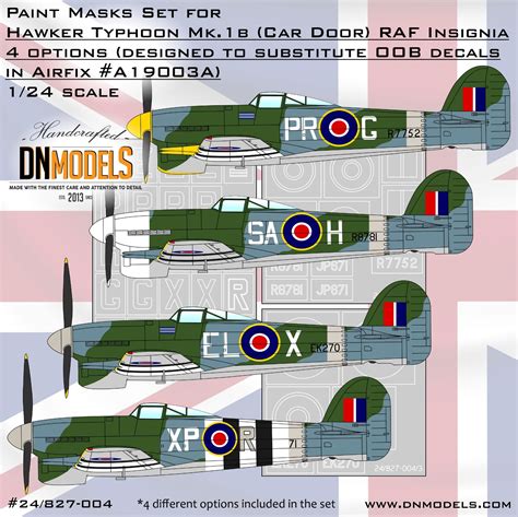 Hawker Typhoon Mk Ib Insignia Numbers 1 24 Paint Masks For Airfix Kits