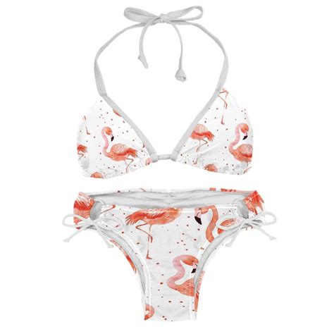 Sexy Women S String Bikini Set Cute Pink Flamingo Print Two Piece