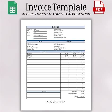 Editable Invoice Template Google Sheets Small Business Invoice Google ...