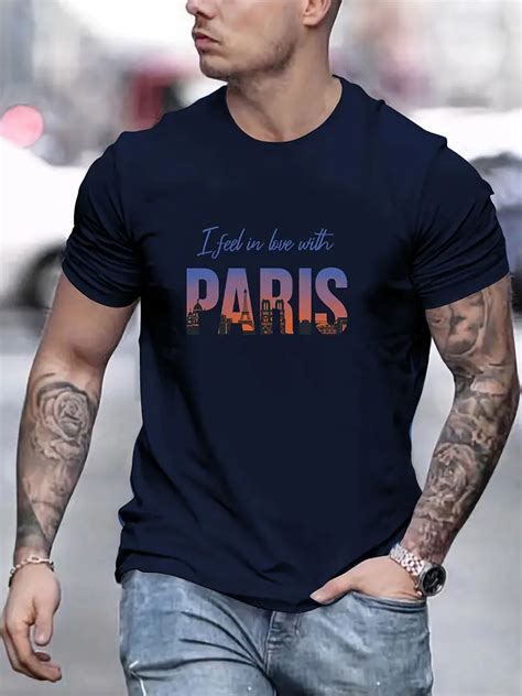 Feel In Love Paris Print T Shirt Tees Men Casual Short Temu Ireland