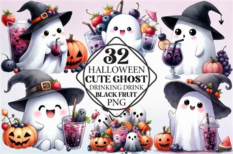 Halloween Ghost Drinking Black Fruit Graphic by PixelShop · Creative ...