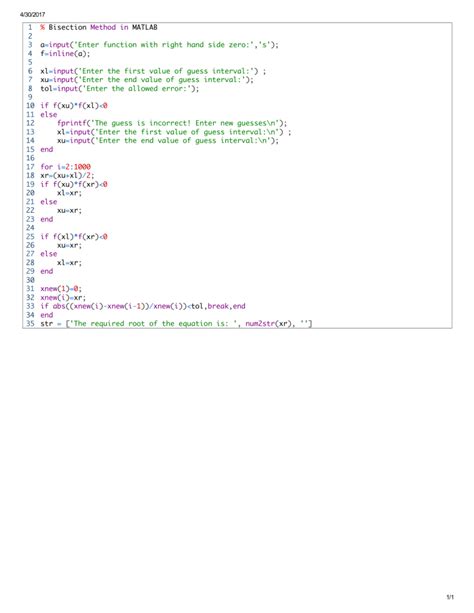 Bisection Method In Matlab