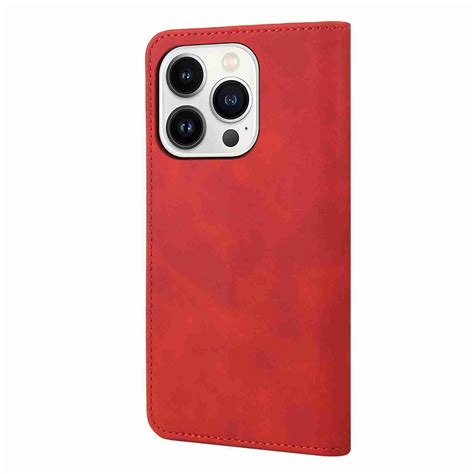 For Iphone Pro Max Skin Feel Splicing Leather Phone Case Red