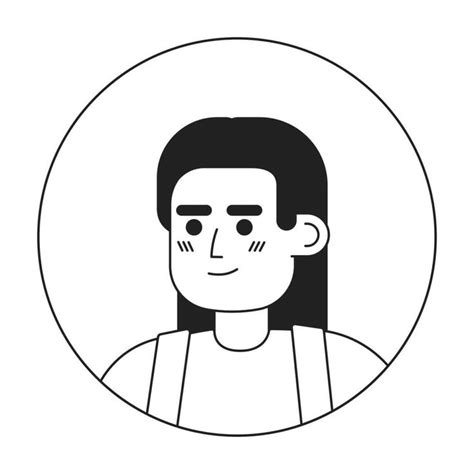 Man With Straight Long Hair Monochrome Flat Linear Character Head