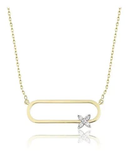 Colar Ouro Geometric Feminino Diamantes Solitario Brilhante