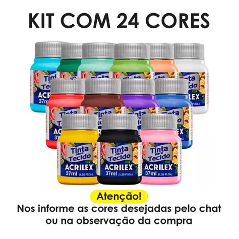 Tinta De Tecido Quanto Custa - Kit Com 24 Tintas De Tecido Acrilex 37ml - Escolha As Cores | Shopee Brasil