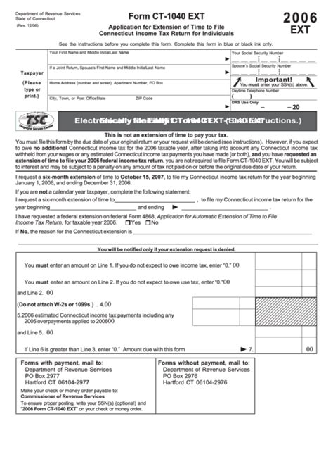 Form Ct 1040 Ext Application For Extension Of Time To File Connecticut Income Tax Return For