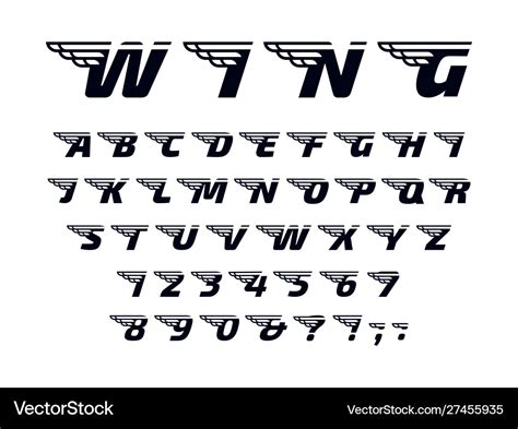 Winged font letters with wings flying alphabet Vector Image