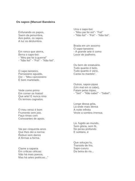 Os Sapos De Manuel Bandeira - Poema "Os Sapos" de Manuel Bandeira | PDF