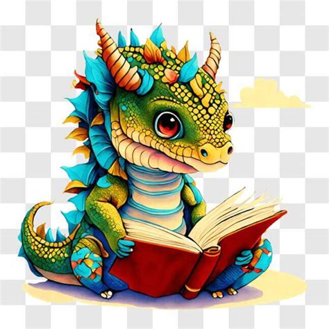 Download Colorful Dragon Reading A Book Illustration Png Online