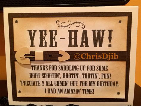 Western Thank You Card Cowboy Birthday Cowboy Party Cowpoke