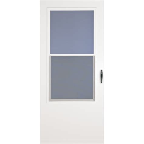 Larson Bismarck 36 In X 81 In White Mid View Fixed Screen Wood Core Storm Door With Handle