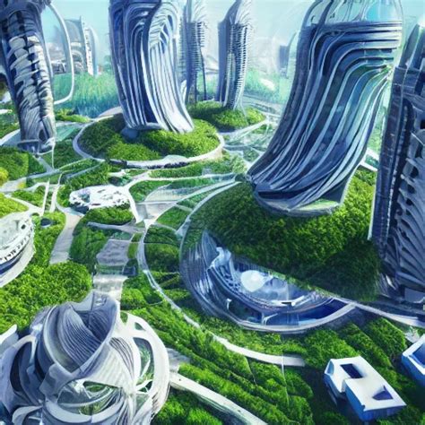 A Futuristic Eco City Utopia Plants Buildings Stable Diffusion