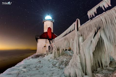 Lighthouse Gallery State Of Michigan Cold Starry Night At St Joseph