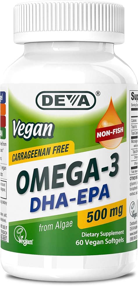 Deva Suplemento vegano Omega 3 DHA EPA Una vez por día Softgel 500 mg