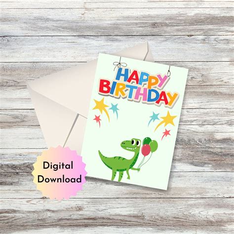 Birthday Card Dinosaur Birthday Card Printable Card Etsy