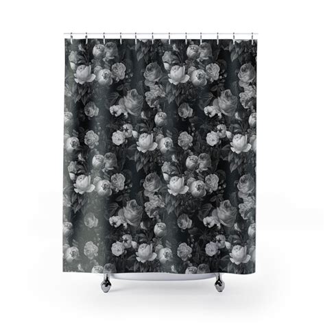 Black And White Floral Shower Curtain Deep Dark Floral Retro Roses