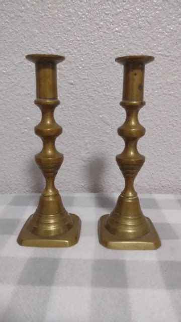 Antique Georgian Style Brass Push Up Style Candle Holders Candlesticks