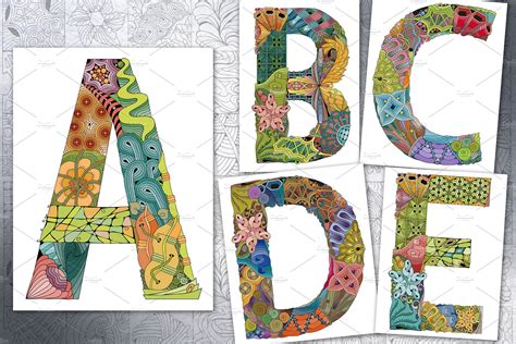 Zentangle color alphabet | Graphic Objects ~ Creative Market