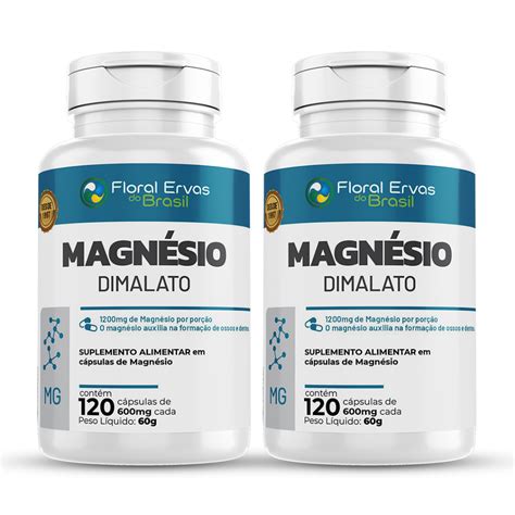 Kit 2 MAGNÉSIO DIMALATO Puro 600mg 120 Cápsulas Concentrado