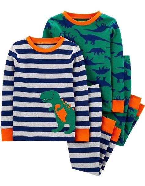 Pijama Carters Kit 4 Peças Algodão Bebê Menino Dinossauro