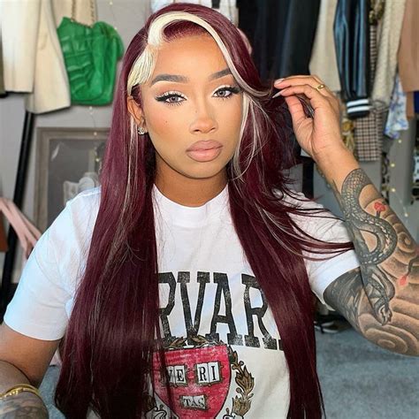 Straight 13 4 Lace Front Red Wine Blonde Skunk Stripe Color Wig