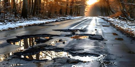 Premium Photo | Urban road with many potholes due to neglect posing ...