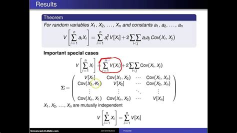 Multivariate Distributions Variance Of A Sum Of Random Variables Youtube