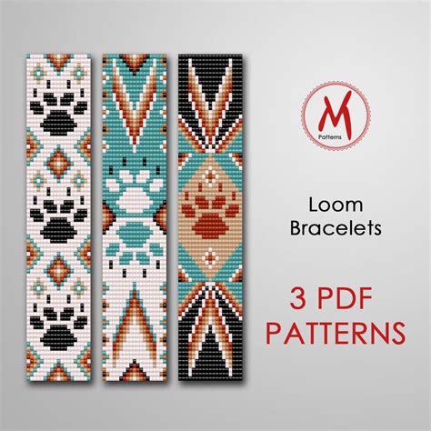 Paw Set Loom Bead Patterns for Bracelets Set of 3 Pattern, Native ...