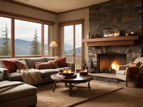 Cozy Living Room Interior With Fireplace And Comfortable Sofa Picture And HD Photos | Free ...