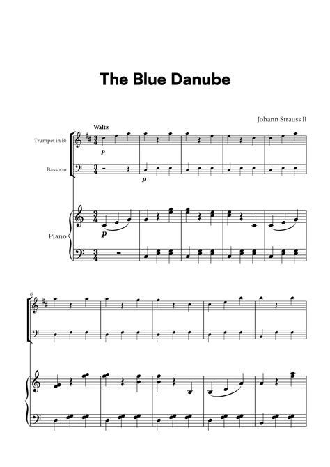 Johann Strauss Ii The Blue Danube For Trumpet In Bb Bassoon And