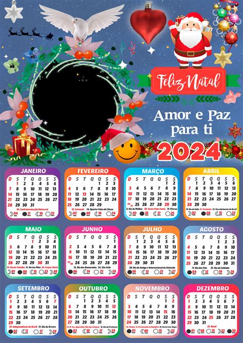 Moldura Calendário 2024 Amor e Paz para Você PNG Imagem Legal