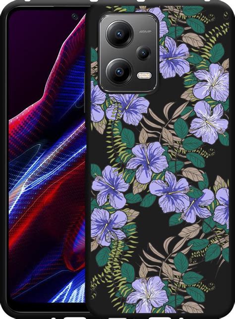 Cazy Hoesje Zwart Geschikt Voor Poco X Purple Flowers Bol