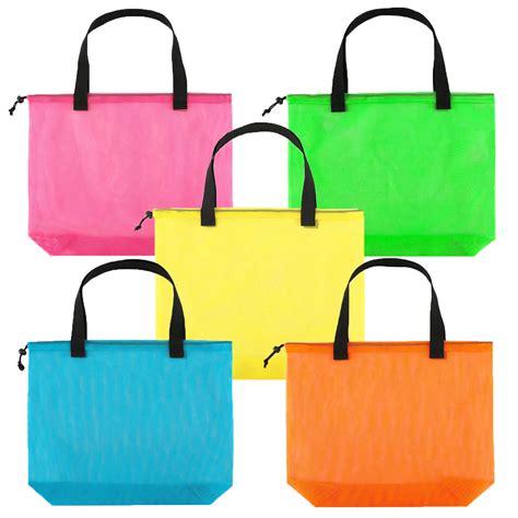 5Pieces Reusable Mesh Beach Tote Bags ,Mesh Pool Bag With Drawstring