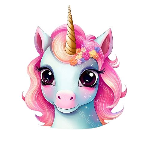 Cute Unicorn With Sparkling Eyes & Magical Horn PNG Clipart,transparent ...