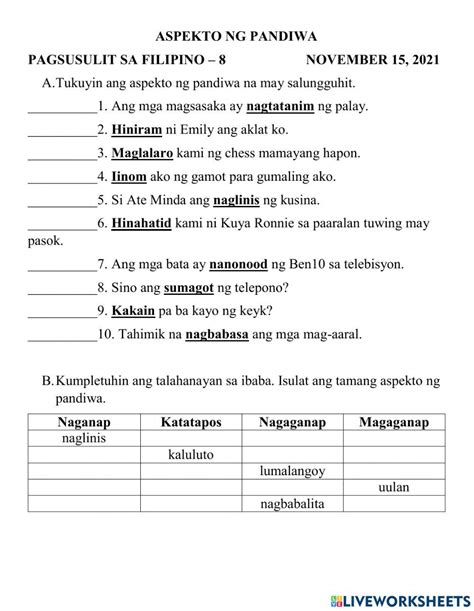 5241559 Pagsusulit Sa Filipino 8 Aspekto Ng Pandiwa