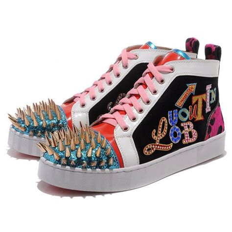 Mens Christian Louboutin Louis Gold Spikes High Top Sneakers Multicolor Louboutin Sale