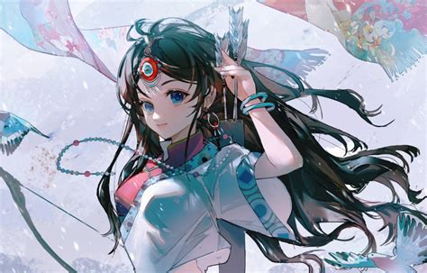 Safebooru 1girl Absurdres Beads Black Hair Blue Eyes Chinese Clothes