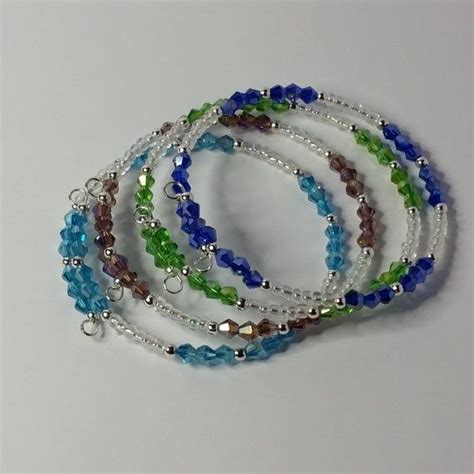 Ab Crystal And Clear Glass Bead Memory Wire Bracelet Etsy Beaded Memory Wire Bracelets