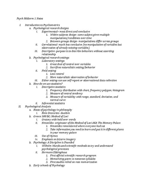 Psych Midterm 1 Notes Psych Midterm 1 Notes I Ii Introduction To