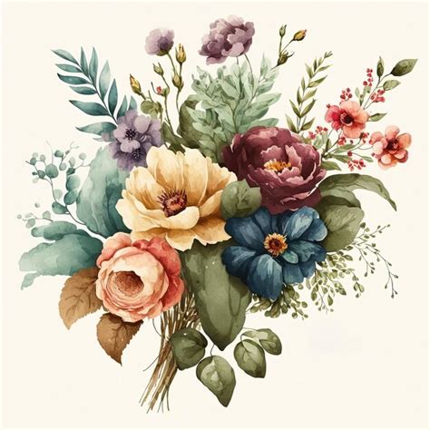 Premium Photo Watercolor Vintage Flowers Bouquet Isolated On White