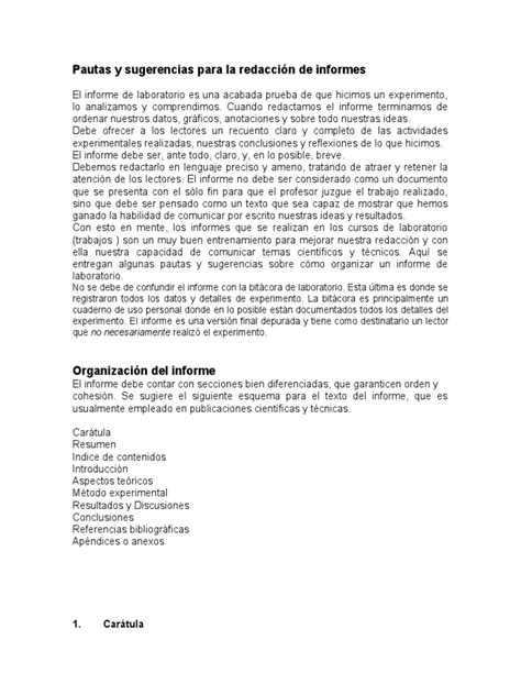 Pautas Y Sugerencias Para La Redacción De Informes Pdf Laboratorios