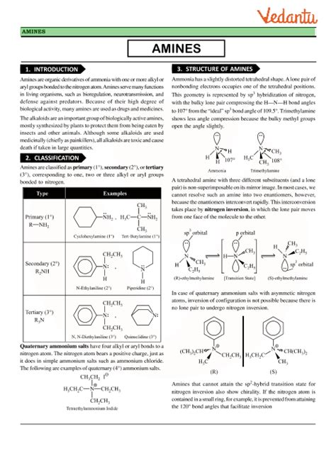 Class 12 Chemistry Revision Notes For Chapter 13 Amines