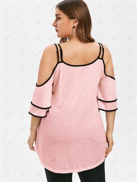 Dresslily Photo Gallery Plus Size Cold Shoulder Contrast Trim