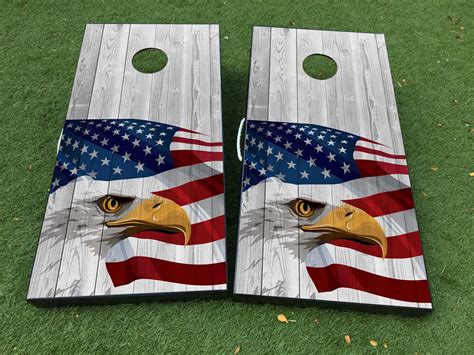 American Eagle Wood Texture Cornhole Board Game Decal Vinyl Wraps With Laminated Vinyl Wrap