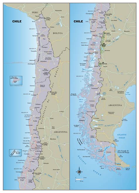 Large detailed travel map of Chile with roads and major cities | Chile