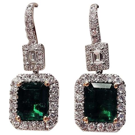 GIA Certified 18 Karat White Gold Emerald Cut Emerald and Diamond Earrings For Sale at 1stDibs