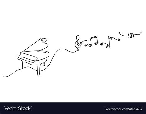 Music notes continuous line drawing with piano Vector Image