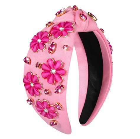 Amazon Flower Knotted Headband Spring Pink Rhinestone Crystal